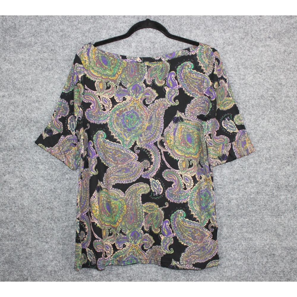 LRL Ralph Lauren Black Label Top XL Nwt Black & Purple Paisley Cuffed Sleeve